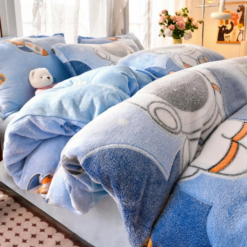 1pc Snowflake Fleece Duvet Cover Thick Warm Milk-fleece Quilt Cover for Winter Kids Full Heart Flower Elk Print Drop Shipping