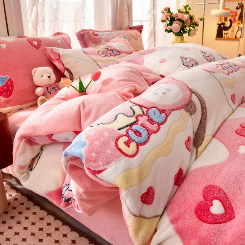 1pc Snowflake Fleece Duvet Cover Thick Warm Milk-fleece Quilt Cover for Winter Kids Full Heart Flower Elk Print Drop Shipping