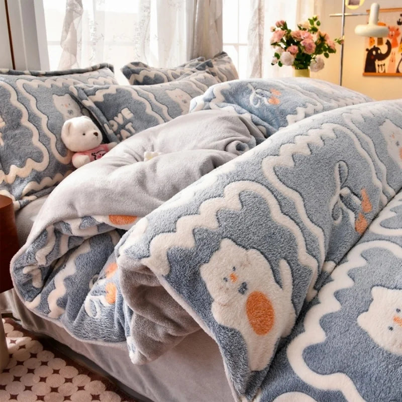 1pc Snowflake Fleece Duvet Cover Thick Warm Milk-fleece Quilt Cover for Winter Kids Full Heart Flower Elk Print Drop Shipping