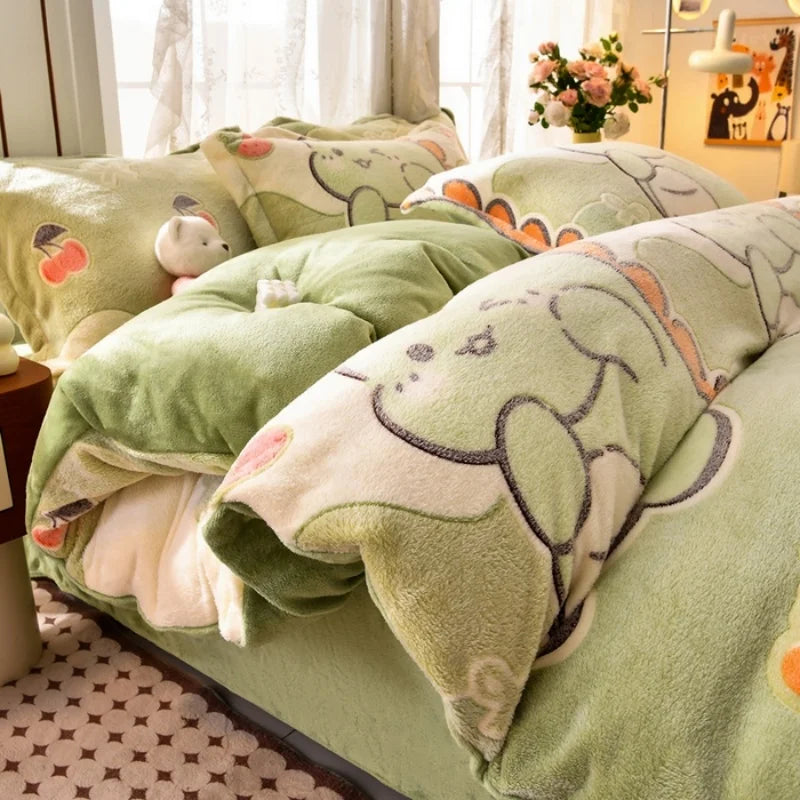 1pc Snowflake Fleece Duvet Cover Thick Warm Milk-fleece Quilt Cover for Winter Kids Full Heart Flower Elk Print Drop Shipping