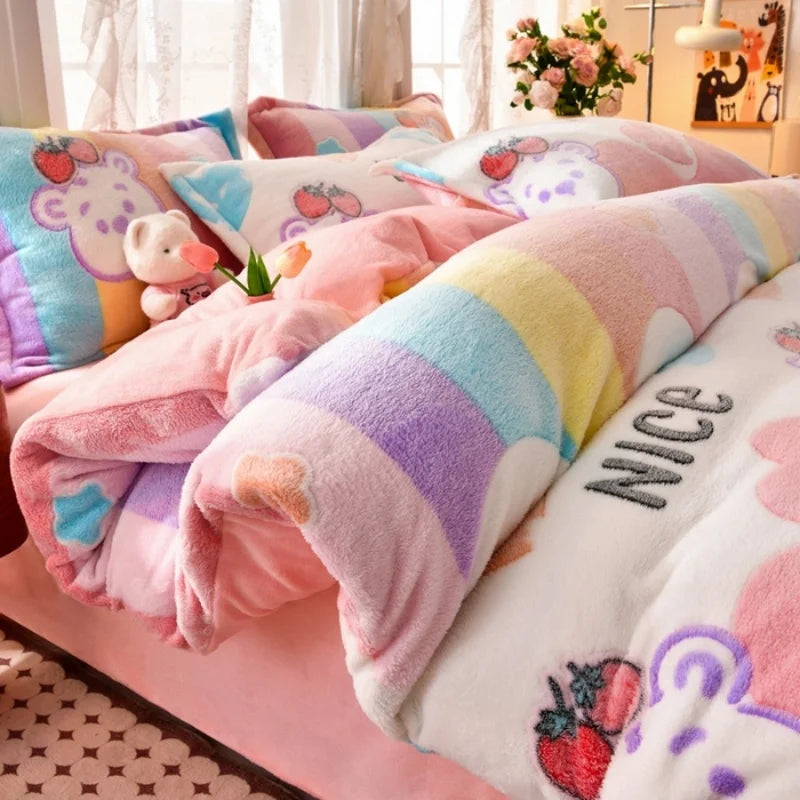 1pc Snowflake Fleece Duvet Cover Thick Warm Milk-fleece Quilt Cover for Winter Kids Full Heart Flower Elk Print Drop Shipping