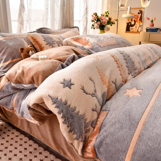 1pc Snowflake Fleece Duvet Cover Thick Warm Milk-fleece Quilt Cover for Winter Kids Full Heart Flower Elk Print Drop Shipping