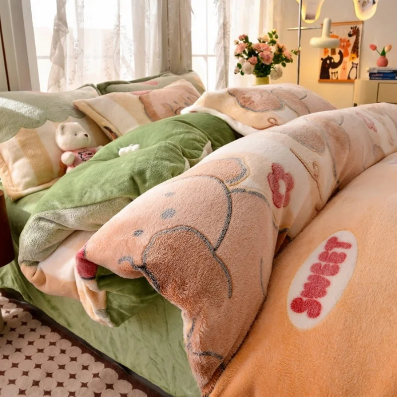 1pc Snowflake Fleece Duvet Cover Thick Warm Milk-fleece Quilt Cover for Winter Kids Full Heart Flower Elk Print Drop Shipping