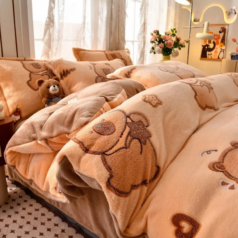 1pc Snowflake Fleece Duvet Cover Thick Warm Milk-fleece Quilt Cover for Winter Kids Full Heart Flower Elk Print Drop Shipping